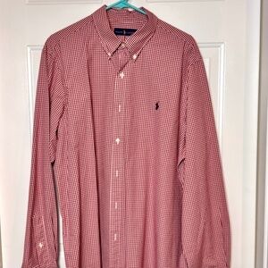Ralph Lauren Check Long Sleeve Button Down Shirt, XL, EUC. Red Blue Pony